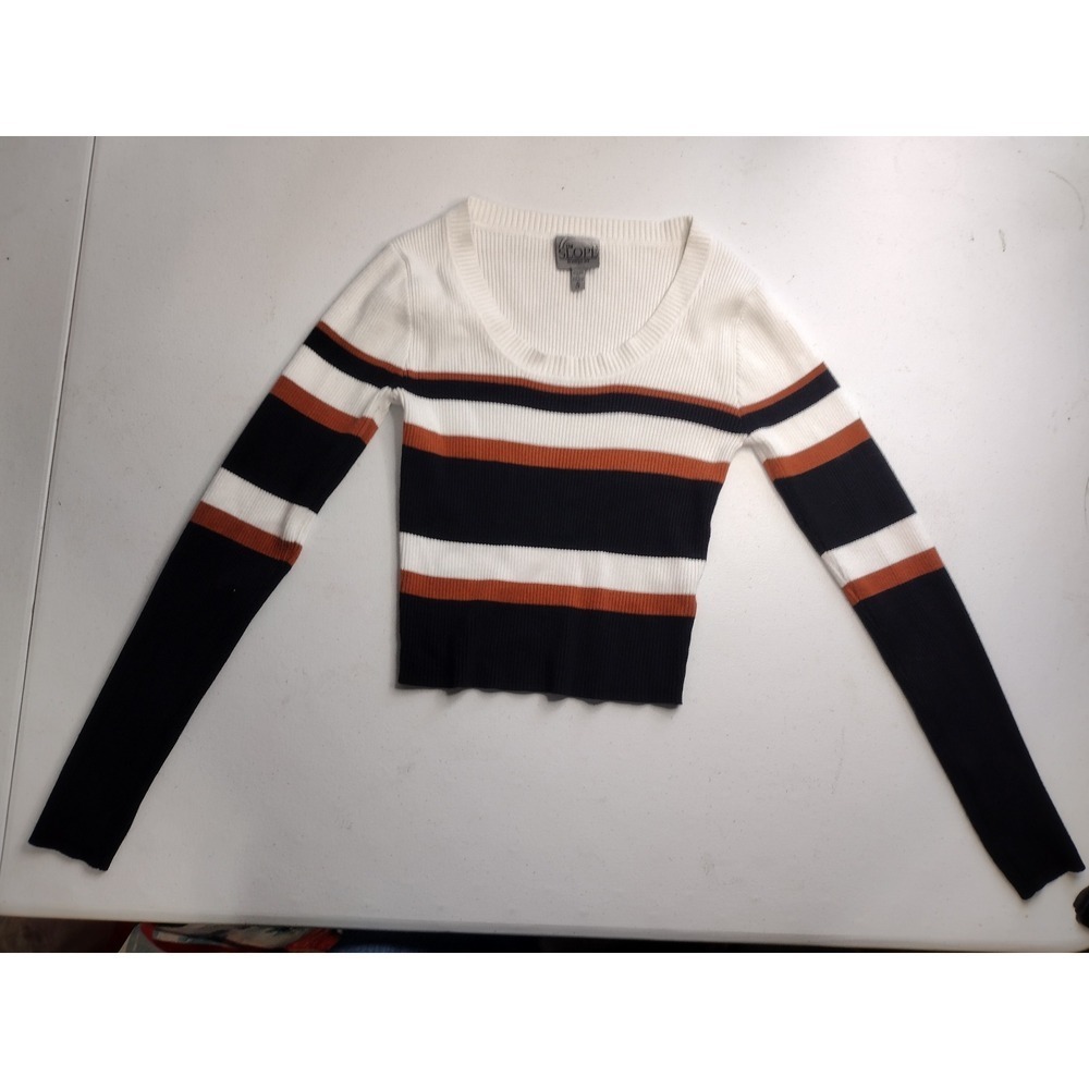 Womens retro 90s y2k Small Striped Ribbed Scoop Neck Long Sleeve Crop Top
